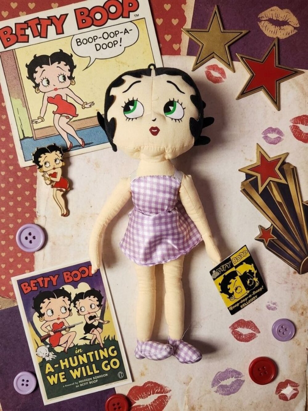 Kellytoy Betty Boop Plush Doll in Lavender Gingham Dress